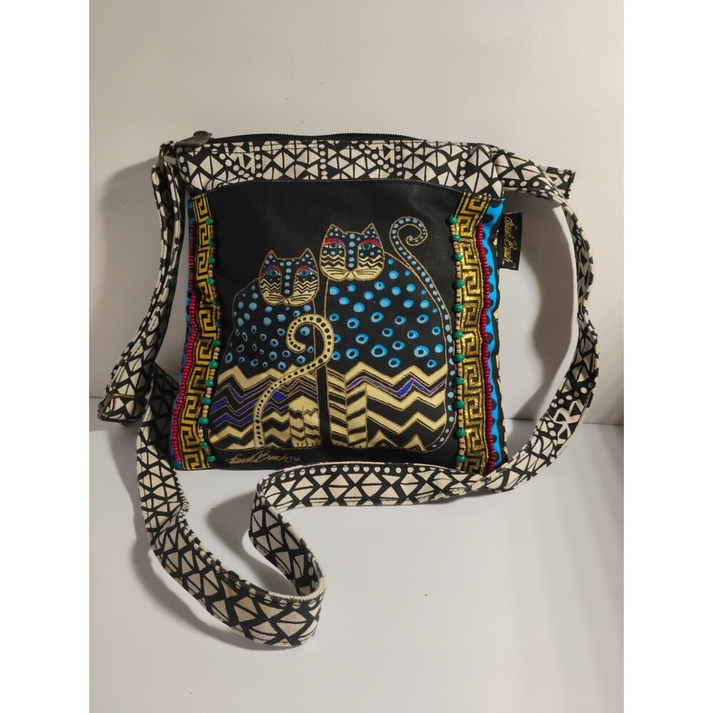 Laurel Burch Crossbody Canvas Bag Cats Zip Top Purse Handbag